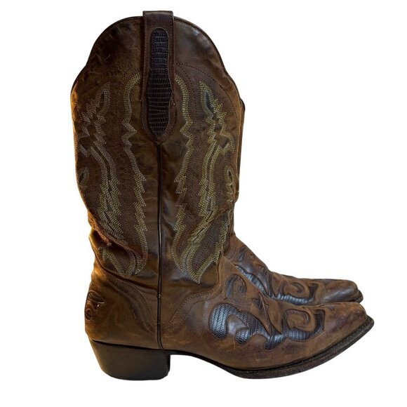 J.B. Dillon Cowboy Boots Mens 10.5 D Genuine Goat Snip Toe Lizard Inlay JB2213 - Picture 1 of 15